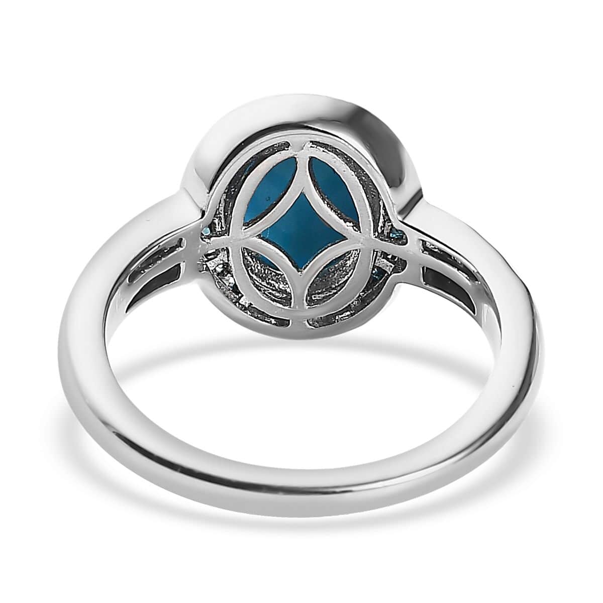 Sleeping Beauty Turquoise and Blue Diamond Halo Ring in Platinum Over Sterling Silver (Size 7.0) 1.90 ctw image number 4