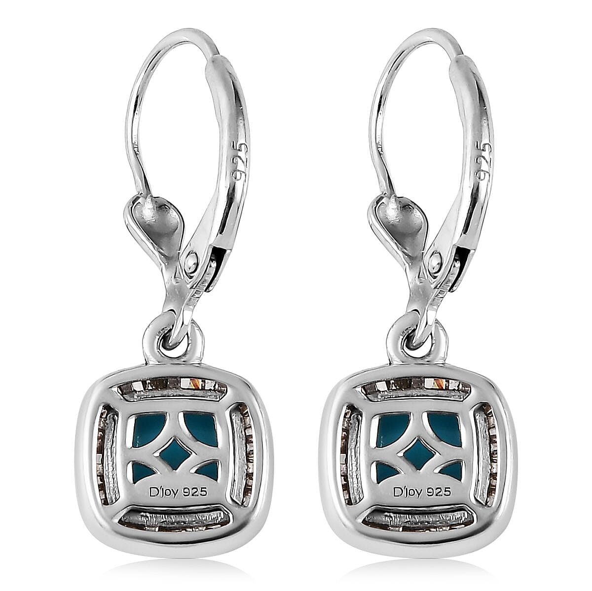 Sleeping Beauty Turquoise and Natural Champagne Diamond Lever Back Earrings in Platinum Over Sterling Silver 2.40 ctw