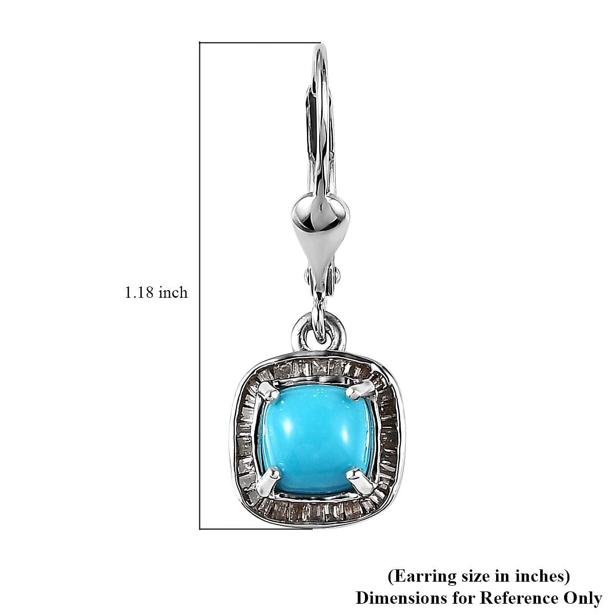 Sleeping Beauty Turquoise and Natural Champagne Diamond Lever Back Earrings in Platinum Over Sterling Silver 2.40 ctw