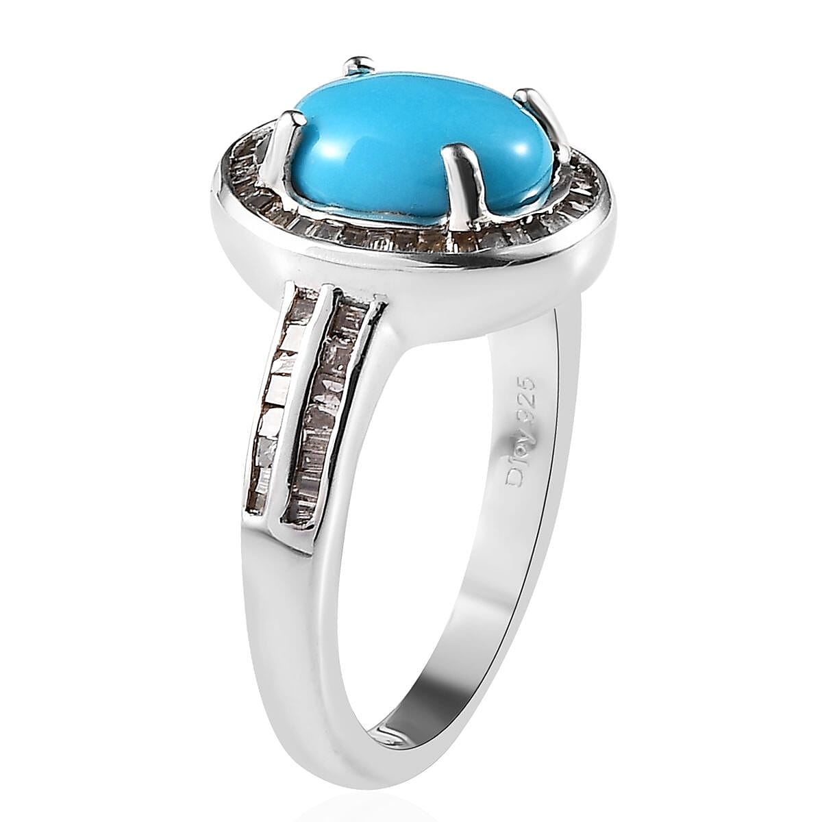 Sleeping Beauty Turquoise and Natural Champagne Diamond Halo Ring in Platinum Over Sterling Silver (Size 10.0) 1.90 ctw