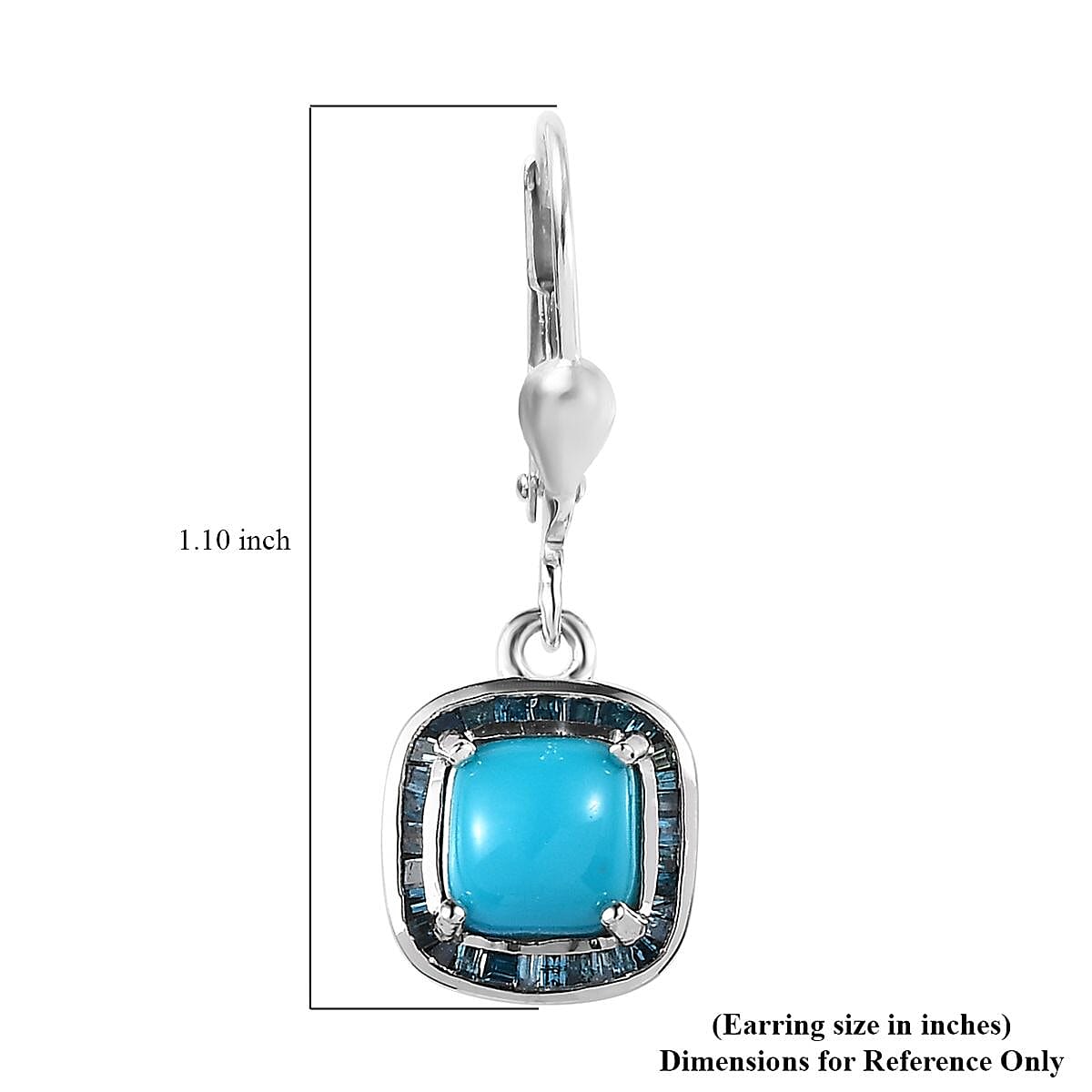 Sleeping Beauty Turquoise and Blue Diamond Lever Back Earrings in Platinum Over Sterling Silver 2.40 ctw