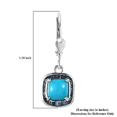 Sleeping Beauty Turquoise and Blue Diamond Lever Back Earrings in Platinum Over Sterling Silver 2.40 ctw
