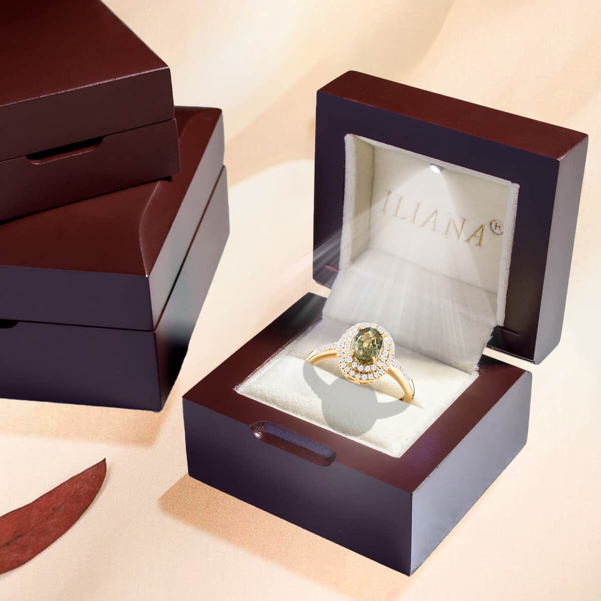 Iliana 18K Yellow Gold AAA Ambanja Demantoid Garnet and G-H SI Diamond Double Halo Ring (Size 6.5) 4.45 Grams 1.25 ctw image number 5