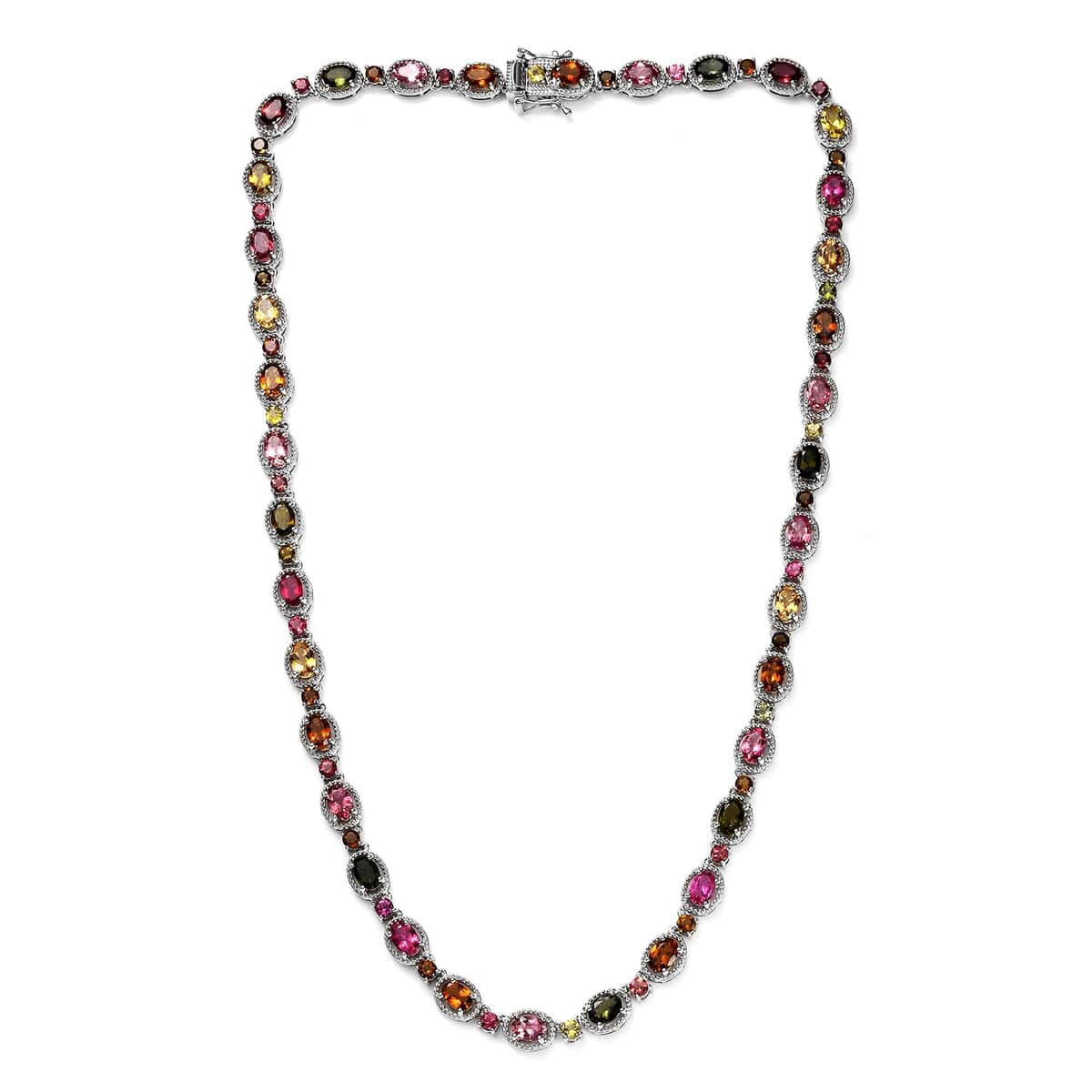 Multi-Tourmaline Necklace 18 Inches in Platinum Over Sterling Silver 22.75 ctw image number 0