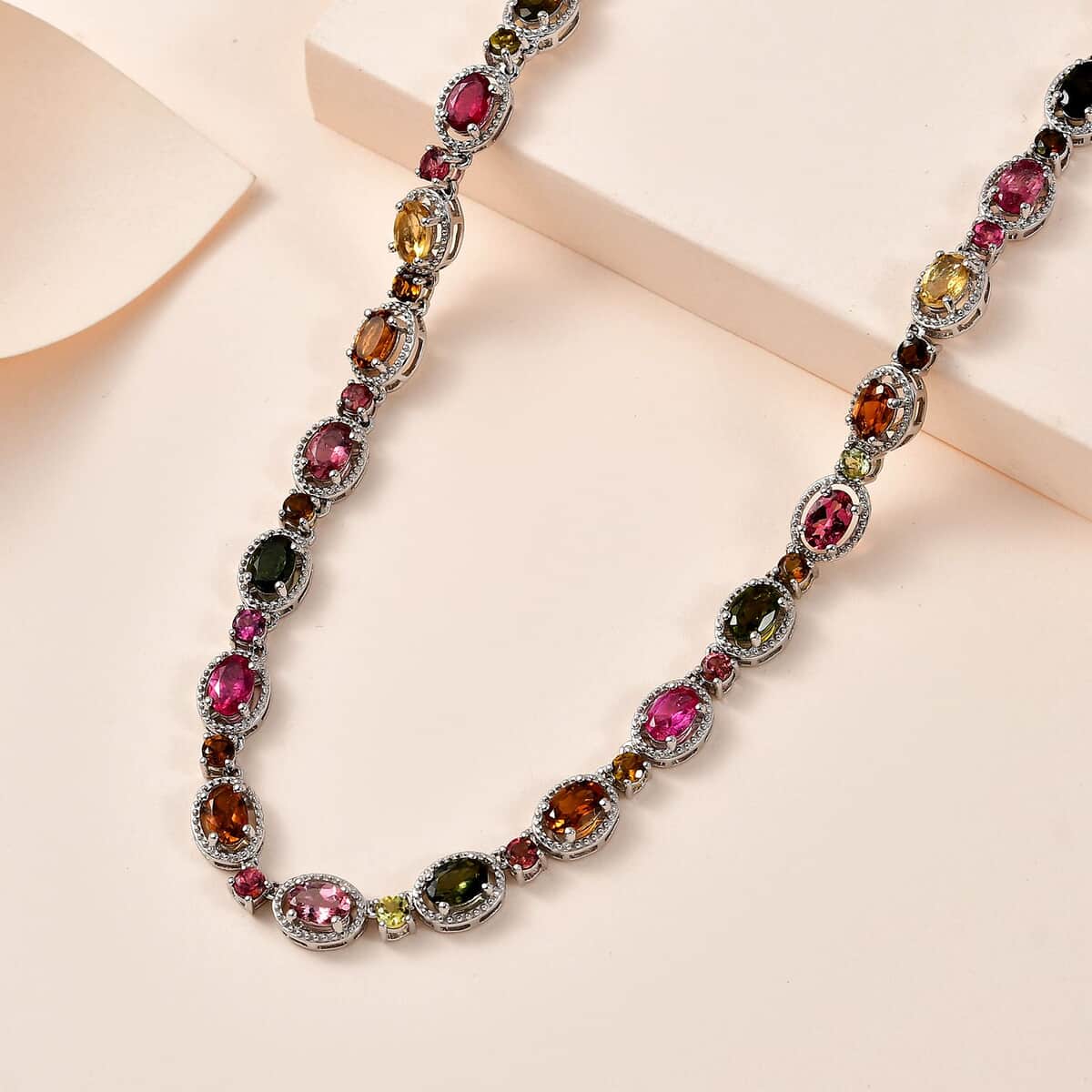 Multi-Tourmaline Necklace 18 Inches in Platinum Over Sterling Silver 22.75 ctw image number 1