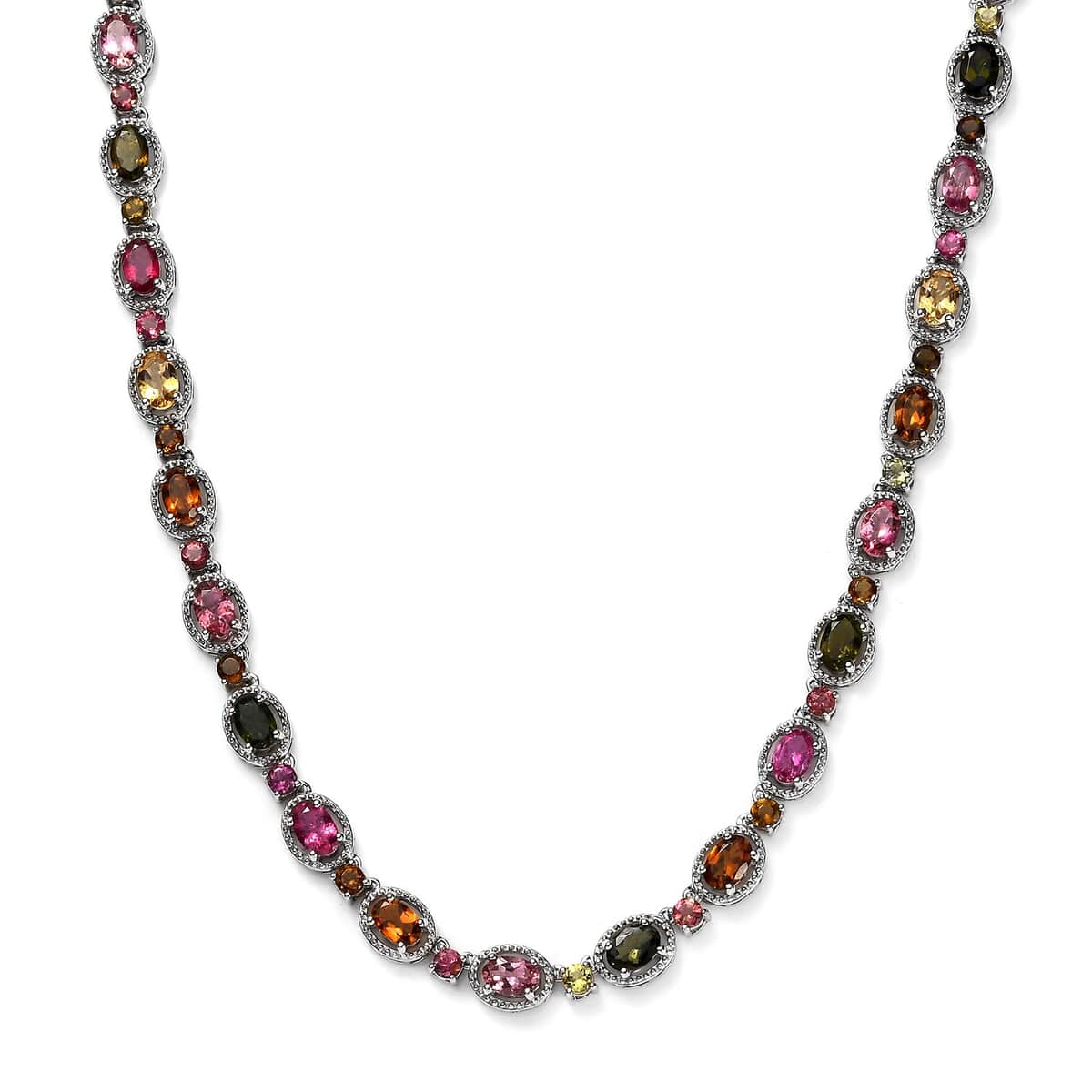 Multi-Tourmaline Necklace 18 Inches in Platinum Over Sterling Silver 22.75 ctw image number 2