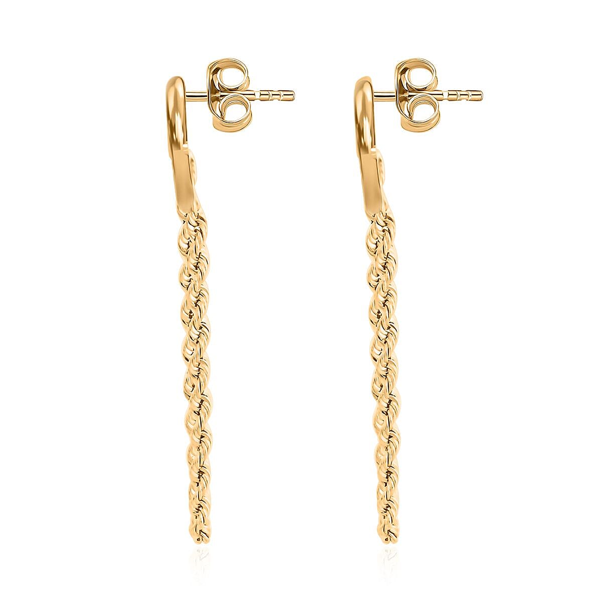 14K Yellow Gold Safety Pin Diamond-Cut Rope Chain Dangling Earrings 1.50 Grams image number 3
