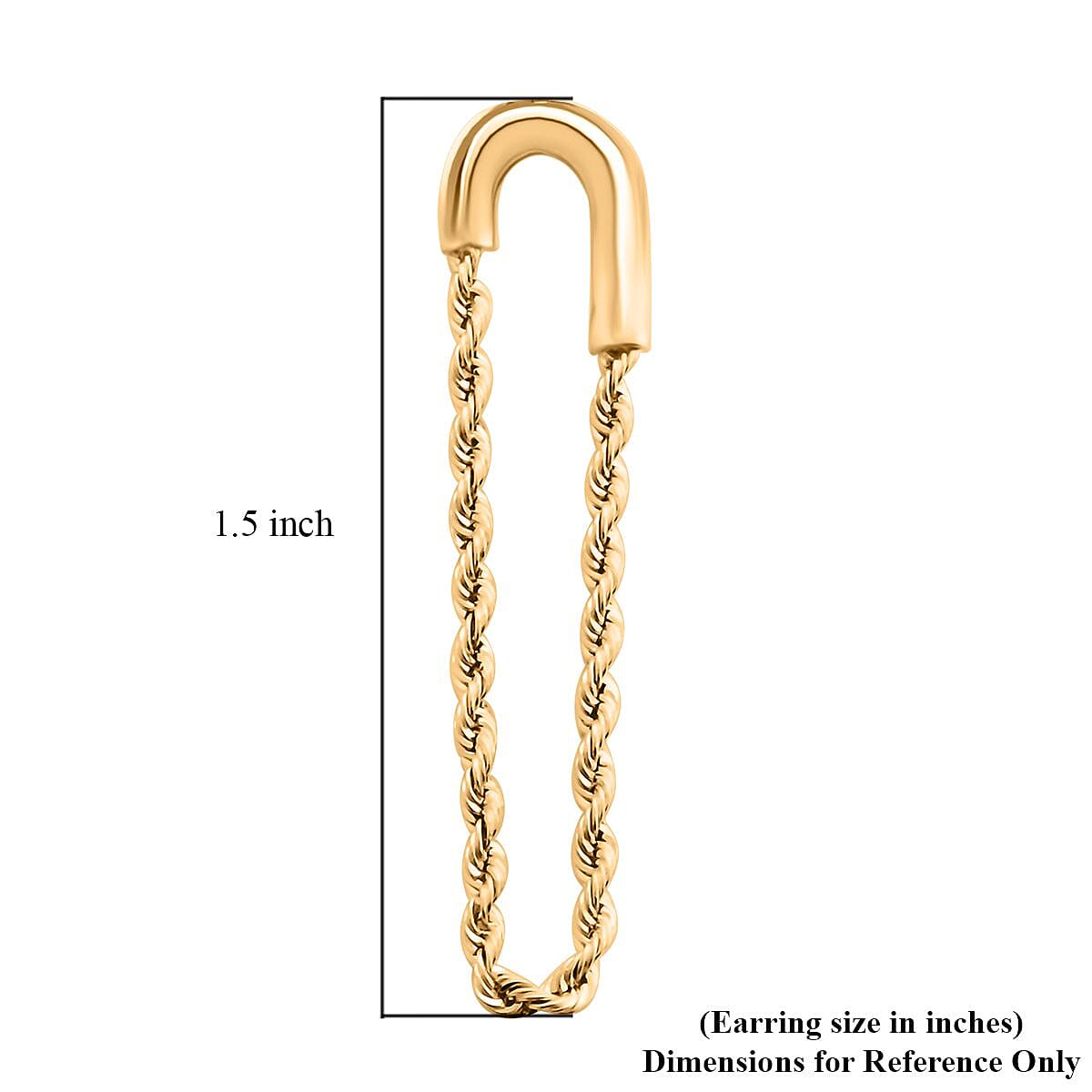 14K Yellow Gold Safety Pin Diamond-Cut Rope Chain Dangling Earrings 1.50 Grams image number 4