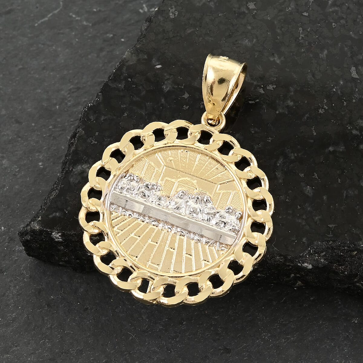 Made In America 10K Yellow and White Gold Last Supper Medallion Pendant 2 Grams image number 1