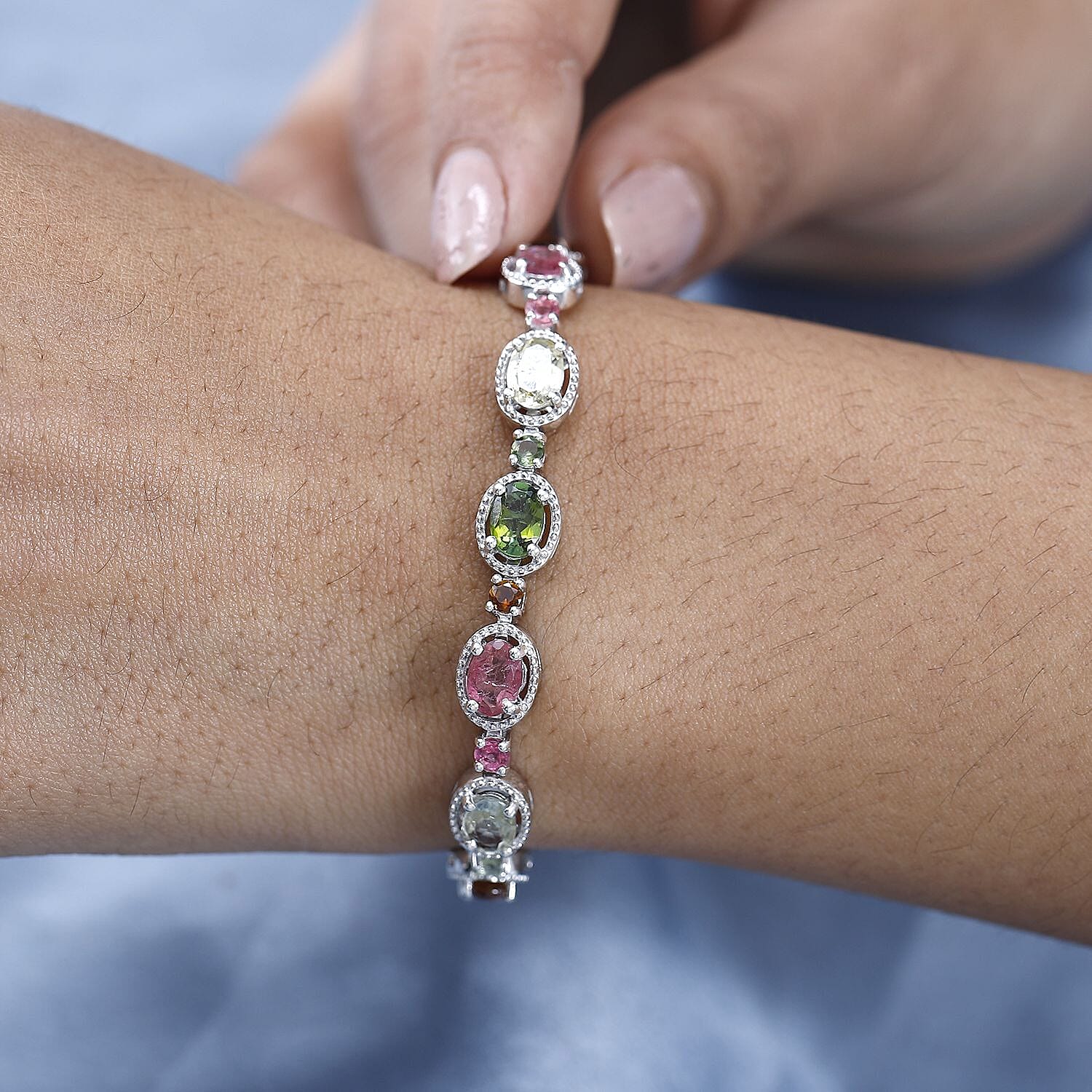 Multi-Tourmaline Bracelet in Platinum Over Sterling Silver (6.50 In) 9.75 ctw