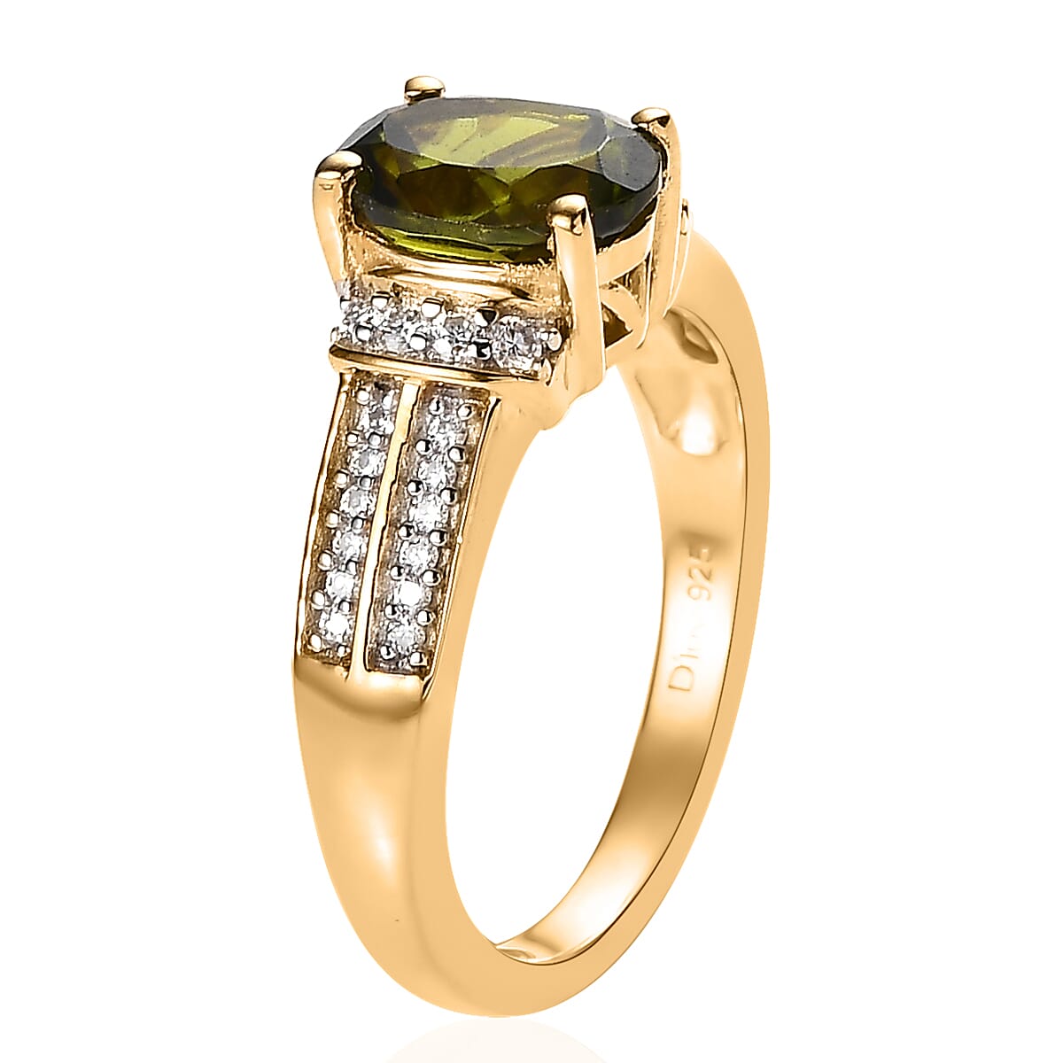 Italian Natural Vesuvianite and Moissanite Ring in Vermeil Yellow Gold Over Sterling Silver (Size 10.0) 1.35 ctw
