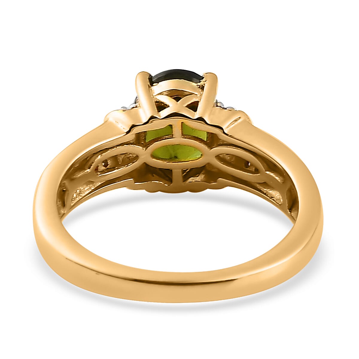 Italian Natural Vesuvianite and Moissanite Ring in Vermeil Yellow Gold Over Sterling Silver (Size 10.0) 1.35 ctw