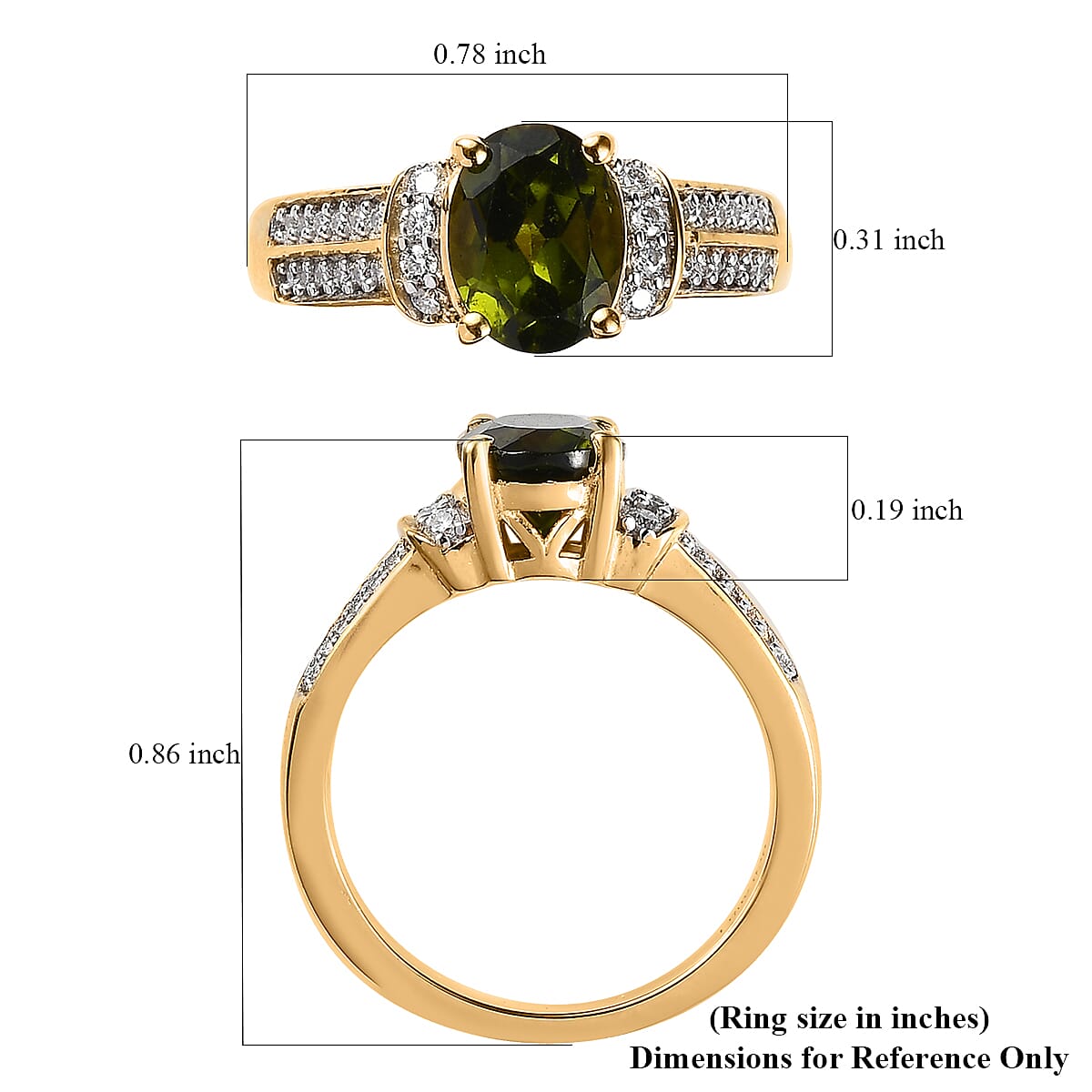 Italian Natural Vesuvianite and Moissanite Ring in Vermeil Yellow Gold Over Sterling Silver (Size 10.0) 1.35 ctw