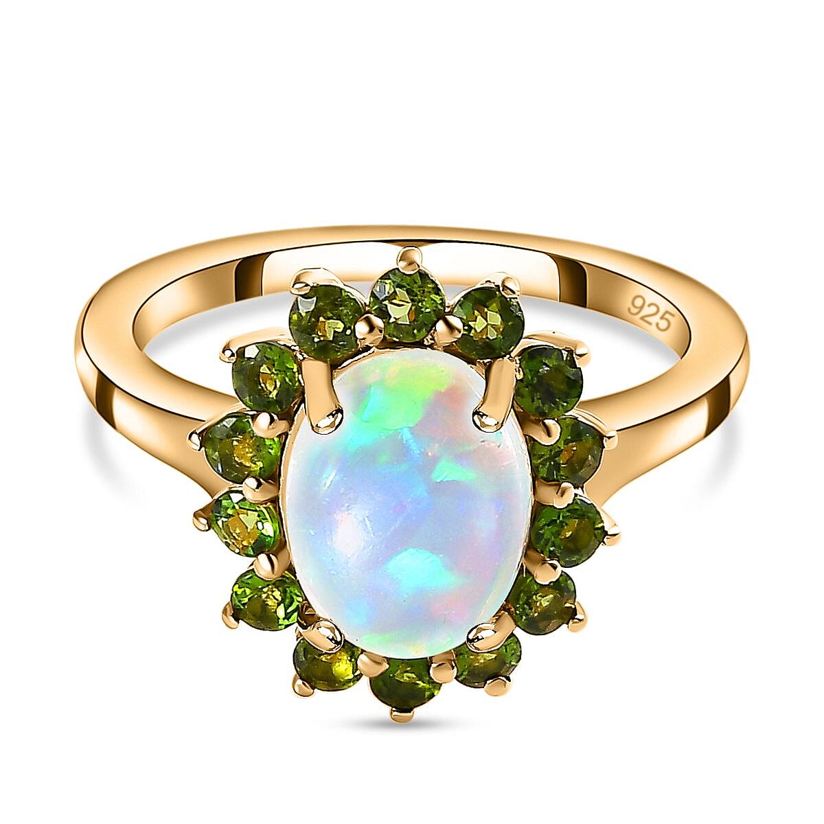 Ethiopian Welo Opal and Chrome Diopside 1.71 ctw Ring in 14K YG Over Sterling Silver (Size 10.0)