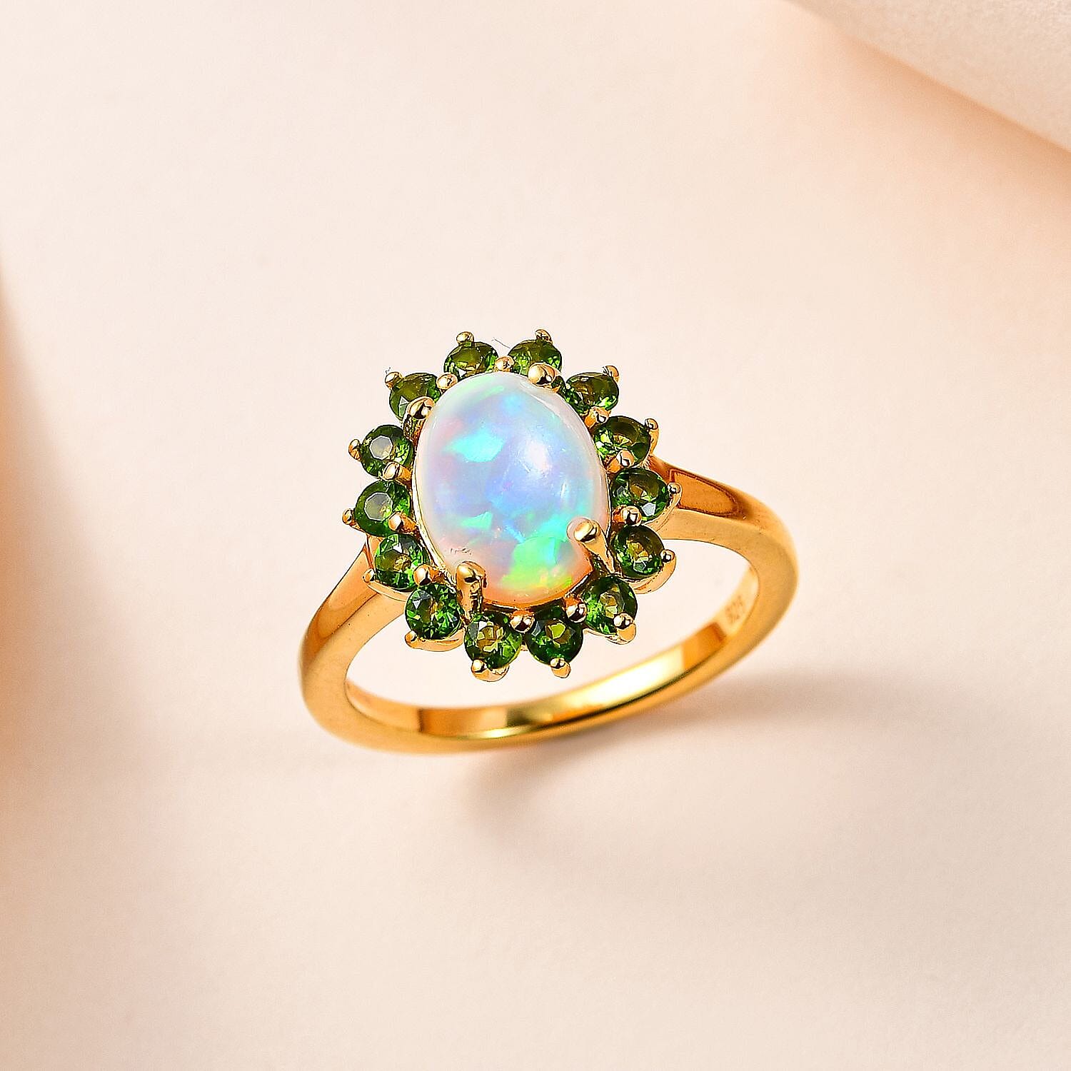 Ethiopian Welo Opal and Chrome Diopside 1.71 ctw Ring in 14K YG Over Sterling Silver (Size 10.0)