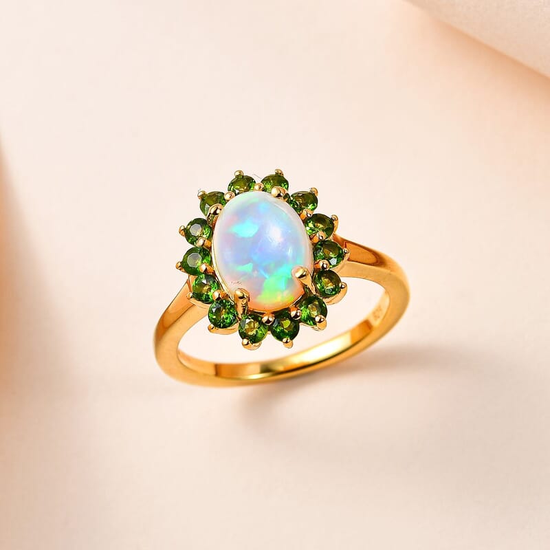 Ethiopian Welo Opal and Chrome Diopside 1.71 ctw Ring in 14K YG Over Sterling Silver (Size 10.0)