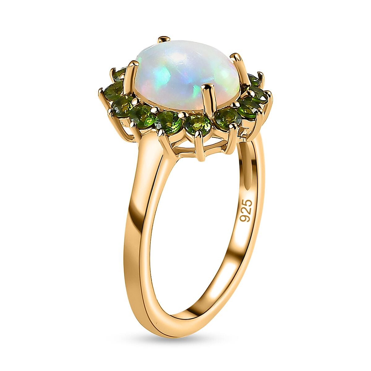 Ethiopian Welo Opal and Chrome Diopside 1.71 ctw Ring in 14K YG Over Sterling Silver (Size 10.0)