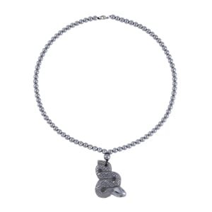 Terahertz Snake Carved Pendant with Beaded Necklace 20 Inches in Rhodium Over Sterling Silver 202.30 ctw