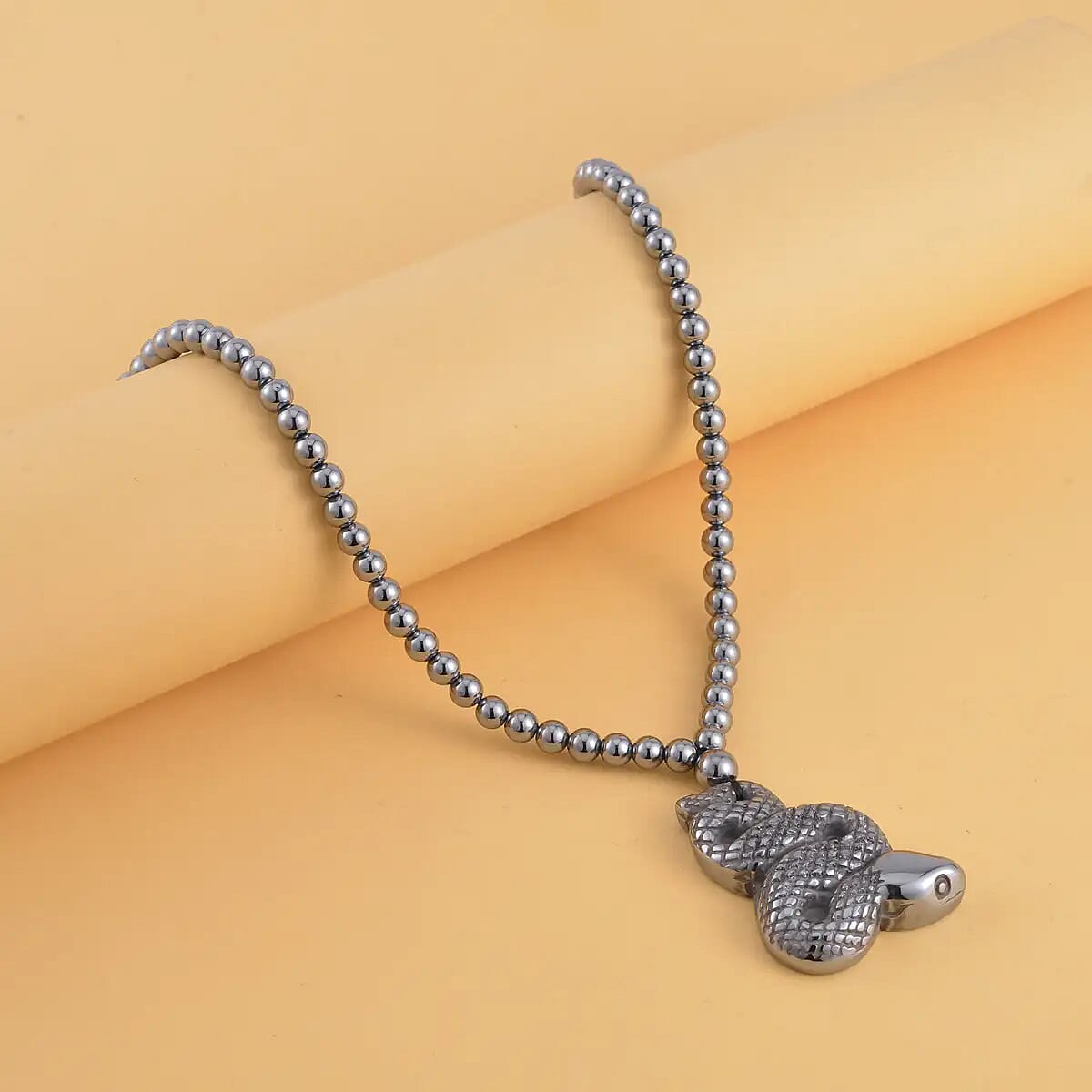 Terahertz 202.30 ctw Snake Carved Pendant with Beaded Necklace 20 Inches in Rhodium Over Sterling Silver image number 1