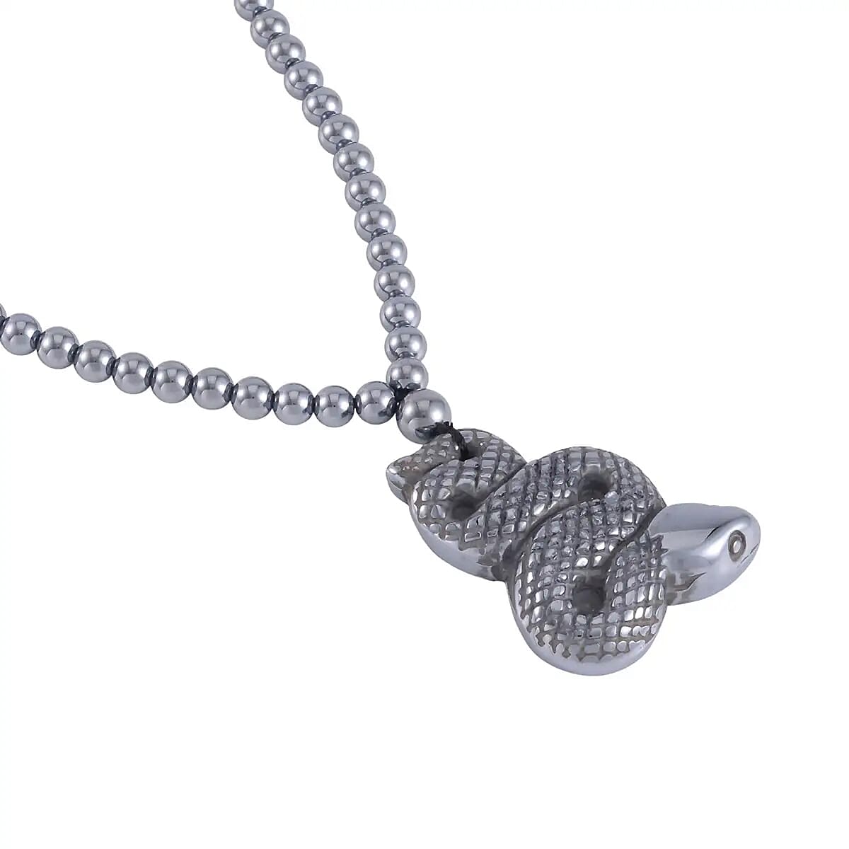 Terahertz 202.30 ctw Snake Carved Pendant with Beaded Necklace 20 Inches in Rhodium Over Sterling Silver image number 4