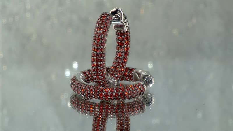 Mozambique Garnet Inside Out Hoop Earrings in Platinum Over Sterling Silver 3.15 ctw