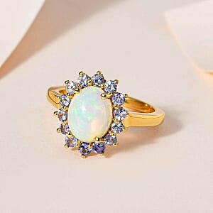 Ethiopian Welo Opal and Tanznaite 1.80 ctw Ring in 14K YG Over Sterling Silver (Size 5.5)