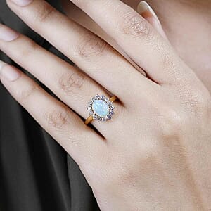 Ethiopian Welo Opal and Tanznaite 1.80 ctw Ring in 14K YG Over Sterling Silver (Size 5.5)