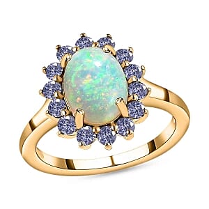 Ethiopian Welo Opal and Tanznaite 1.80 ctw Ring in 14K YG Over Sterling Silver (Size 5.5)