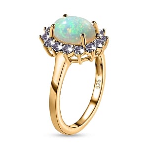 Ethiopian Welo Opal and Tanznaite 1.80 ctw Ring in 14K YG Over Sterling Silver (Size 5.5)