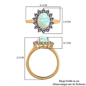 Ethiopian Welo Opal and Tanznaite 1.80 ctw Ring in 14K YG Over Sterling Silver (Size 5.5)