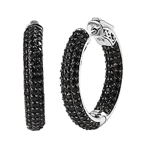 Thai Black Spinel Hoop Earrings in Platinum Over Sterling Silver 3.50 ctw
