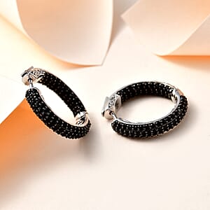 Thai Black Spinel Hoop Earrings in Platinum Over Sterling Silver 3.50 ctw