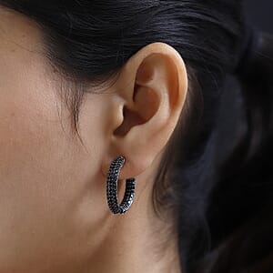 Thai Black Spinel Hoop Earrings in Platinum Over Sterling Silver 3.50 ctw
