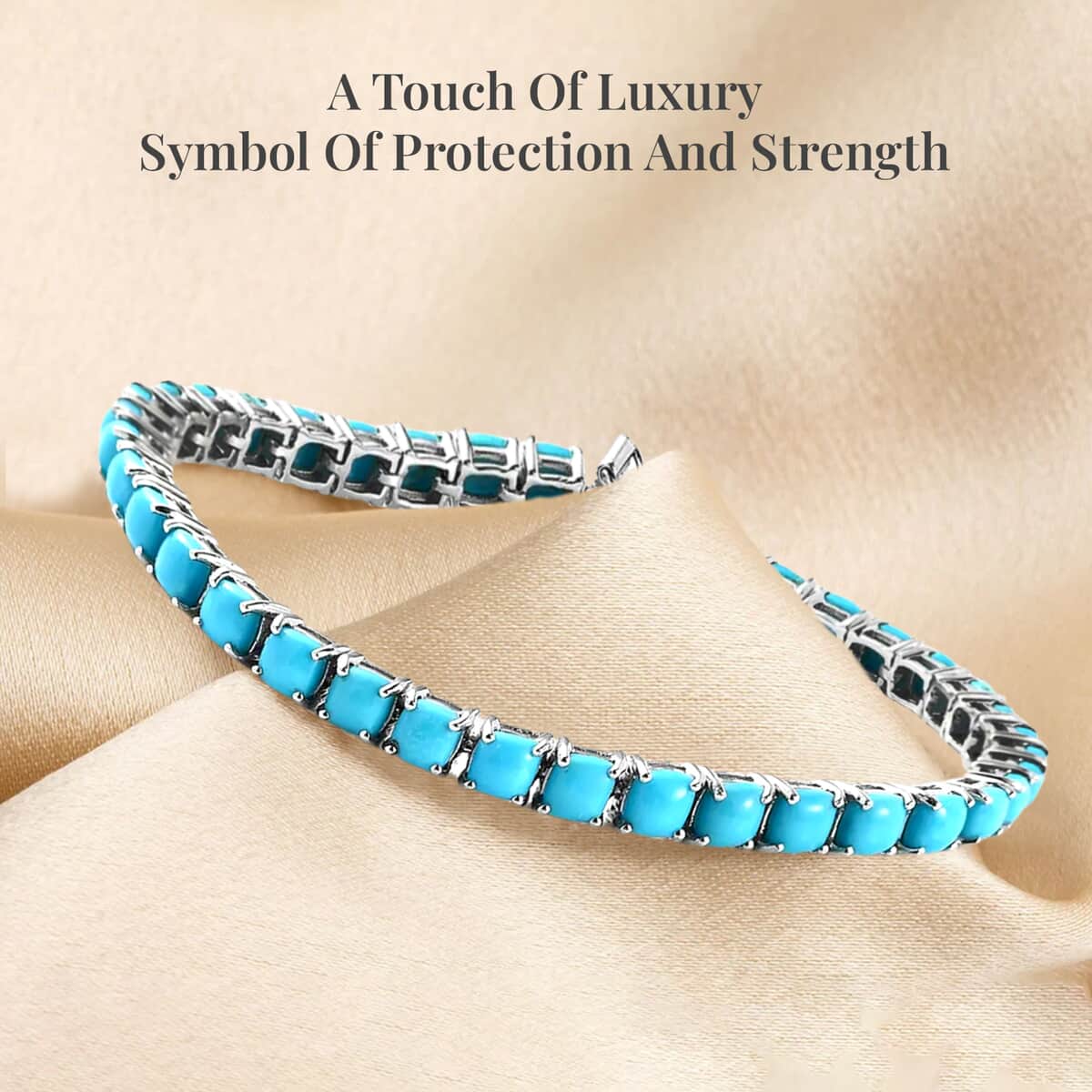 Premium Sleeping Beauty Turquoise Tennis Bracelet in Platinum Over Sterling Silver (6.50 In) 11.75 ctw image number 3