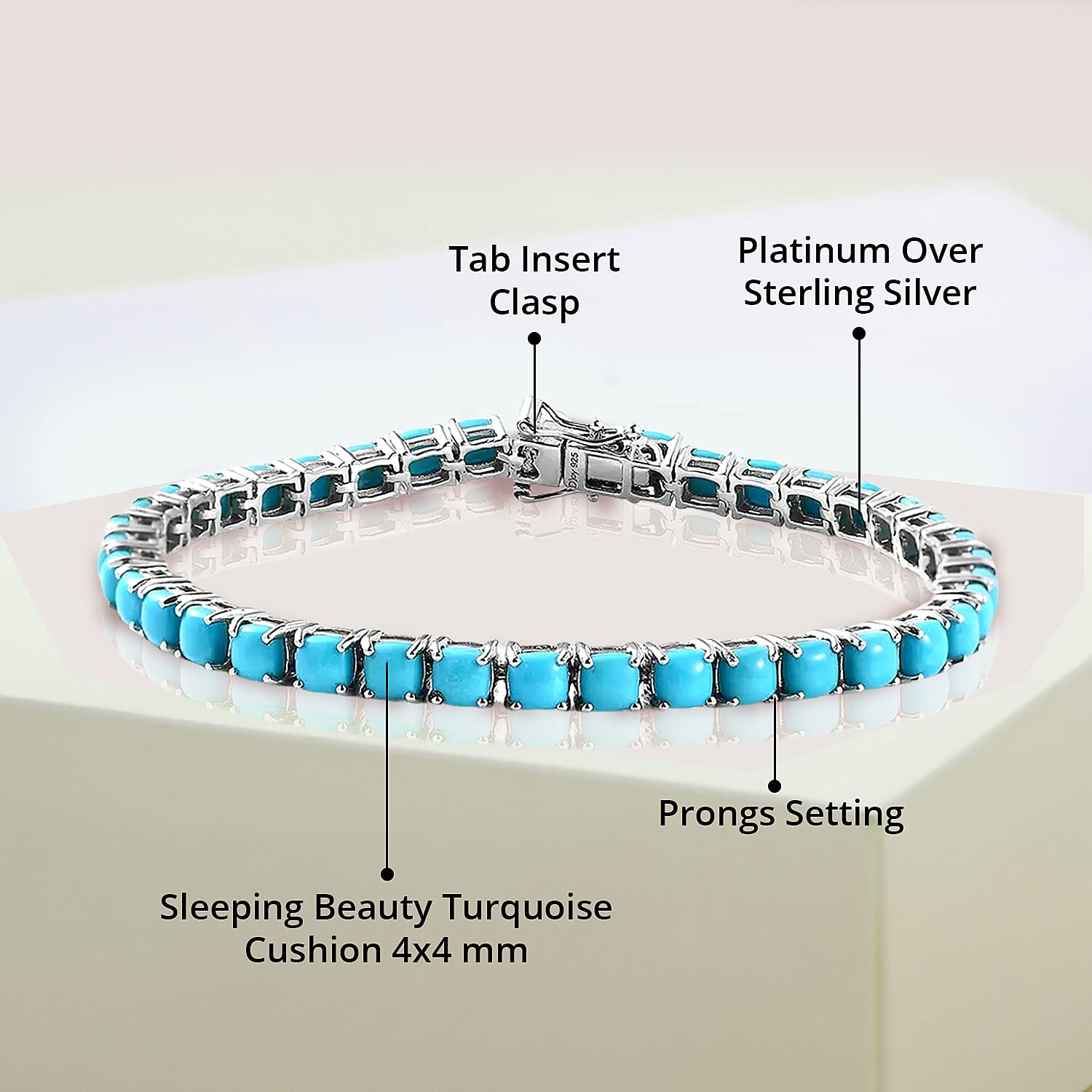 Premium Sleeping Beauty Turquoise 11.75 ctw Tennis Bracelet in Platinum Over Sterling Silver (6.50 In)