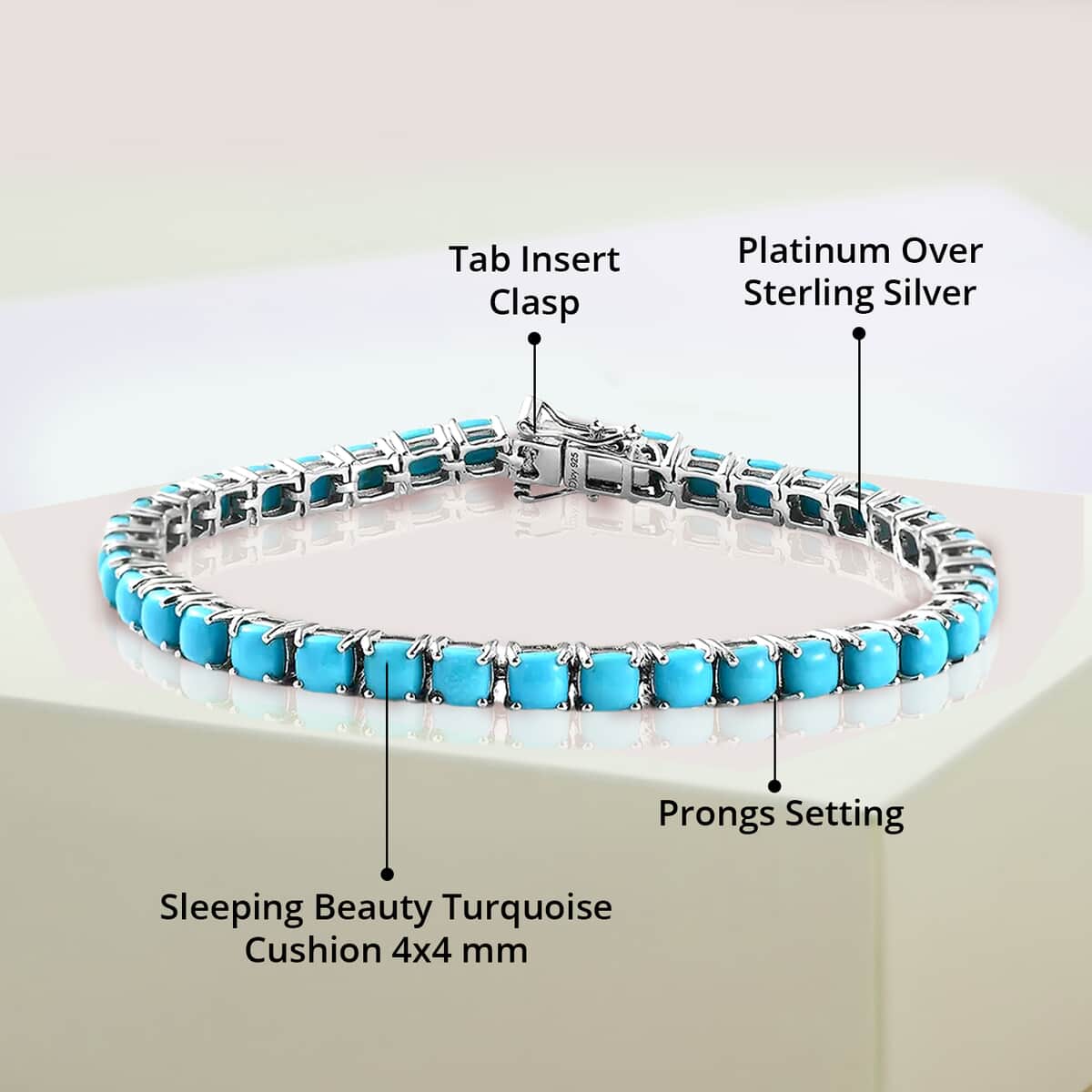 Premium Sleeping Beauty Turquoise Tennis Bracelet in Platinum Over Sterling Silver (6.50 In) 11.75 ctw image number 4