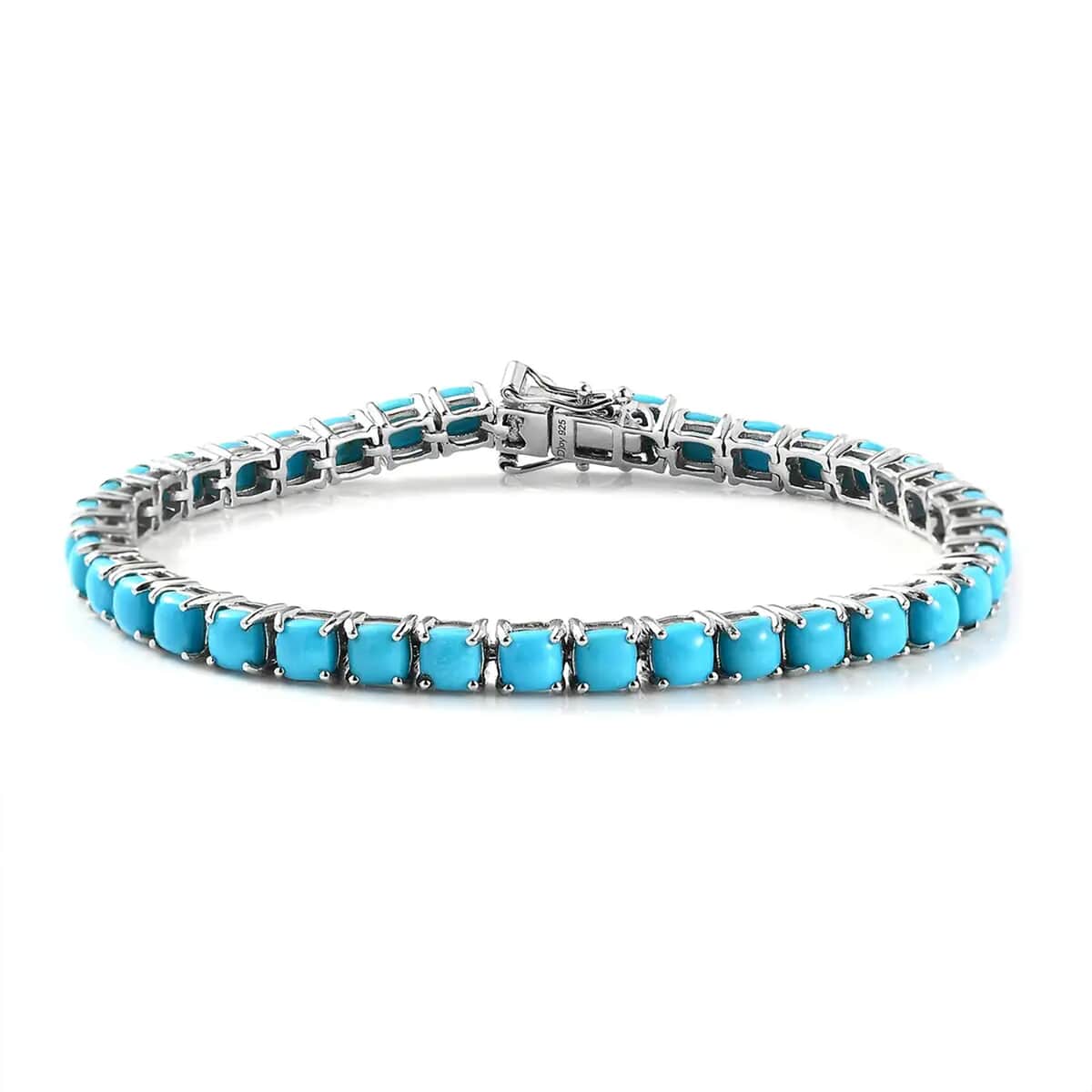 Premium Sleeping Beauty Turquoise Tennis Bracelet in Platinum Over Sterling Silver (7.25 In) 12.65 ctw image number 0