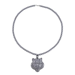 Terahertz 219.10 ctw Carved Lion Pendant with Beaded Necklace 20 Inches in Rhodium Over Sterling Silver