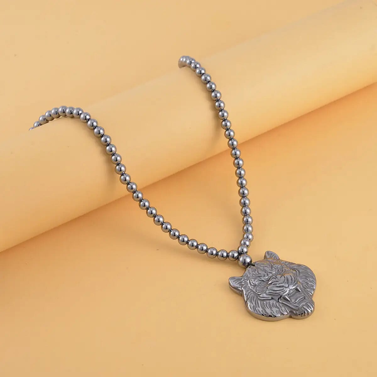 Terahertz 219.10 ctw Carved Lion Pendant with Beaded Necklace 20 Inches in Rhodium Over Sterling Silver image number 1