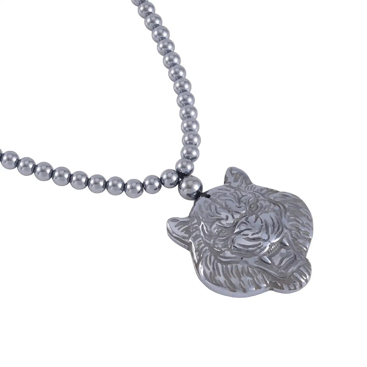 Terahertz 219.10 ctw Carved Lion Pendant with Beaded Necklace 20 Inches in Rhodium Over Sterling Silver image number 4