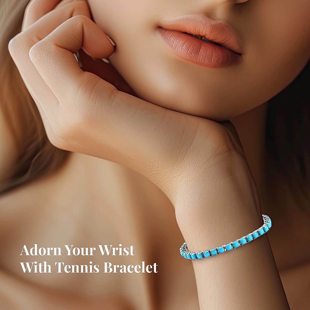 Premium Sleeping Beauty Turquoise Tennis Bracelet in Platinum Over Sterling Silver (8.00 In) 14.10 ctw image number 2