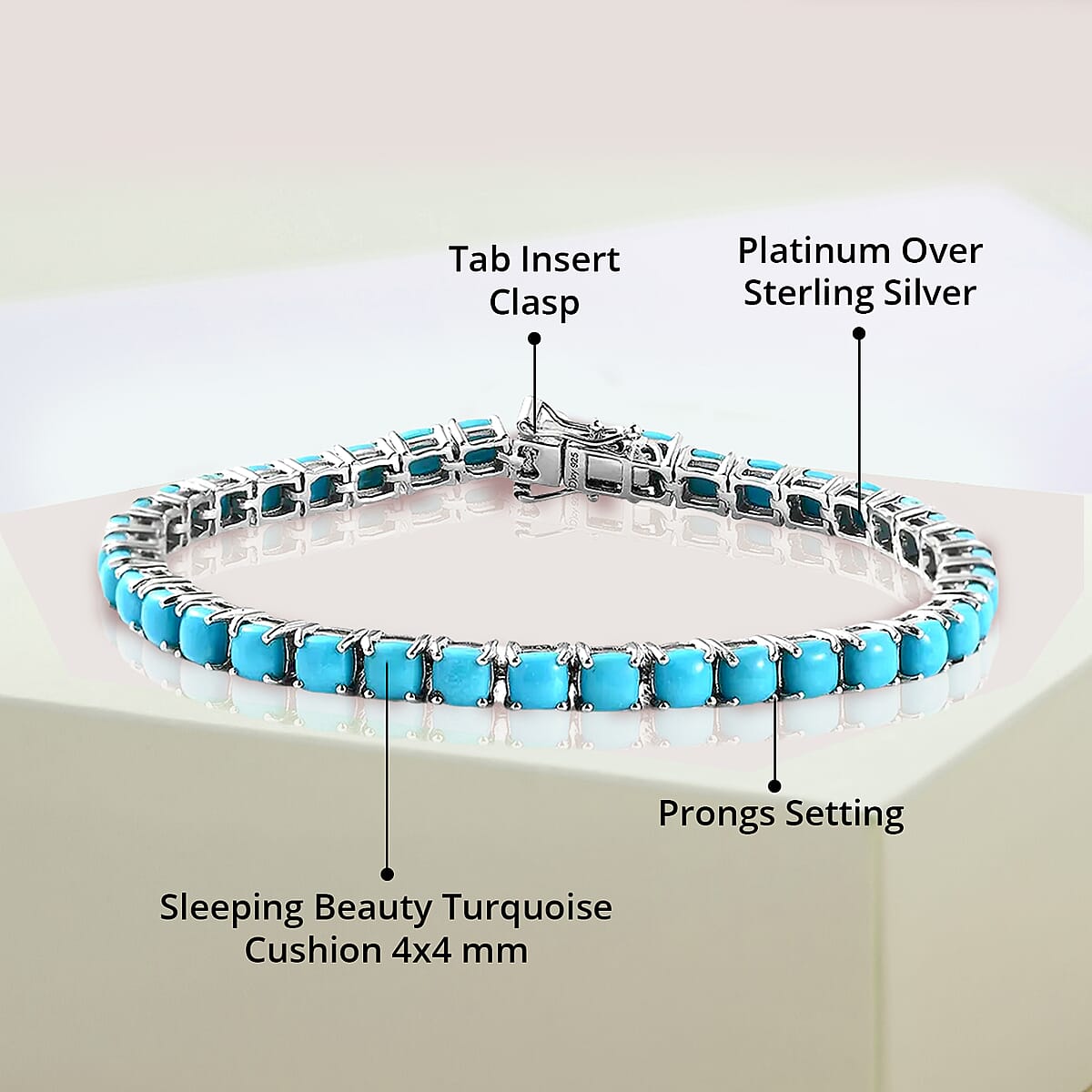 Premium Sleeping Beauty Turquoise Tennis Bracelet in Platinum Over Sterling Silver (8.00 In) 14.10 ctw image number 4
