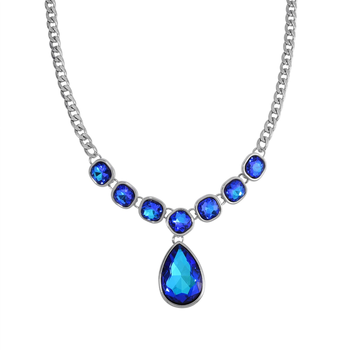 Simulated Blue Magic Quartz Necklace in Silvertone 20-22 Inches image number 0