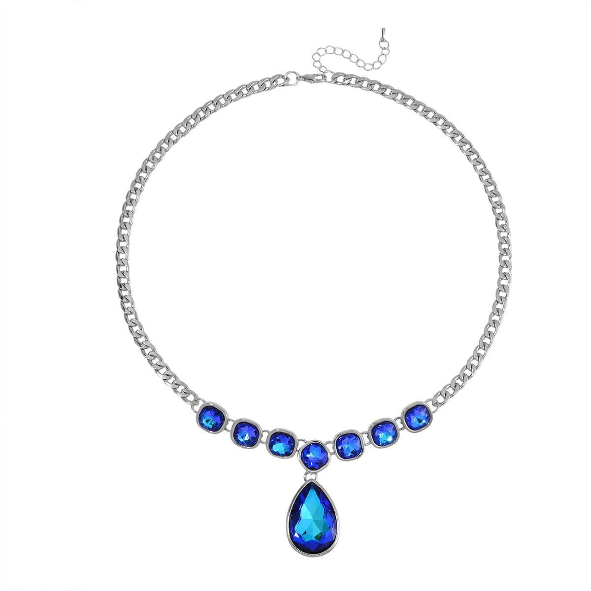 Simulated Blue Magic Quartz Necklace in Silvertone 20-22 Inches image number 2