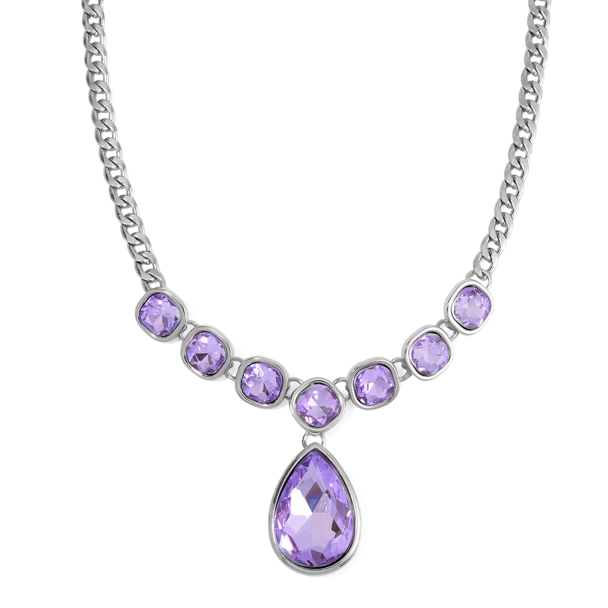 Simulated Purple Quartz Necklace in Silvertone 20-22 Inches image number 0