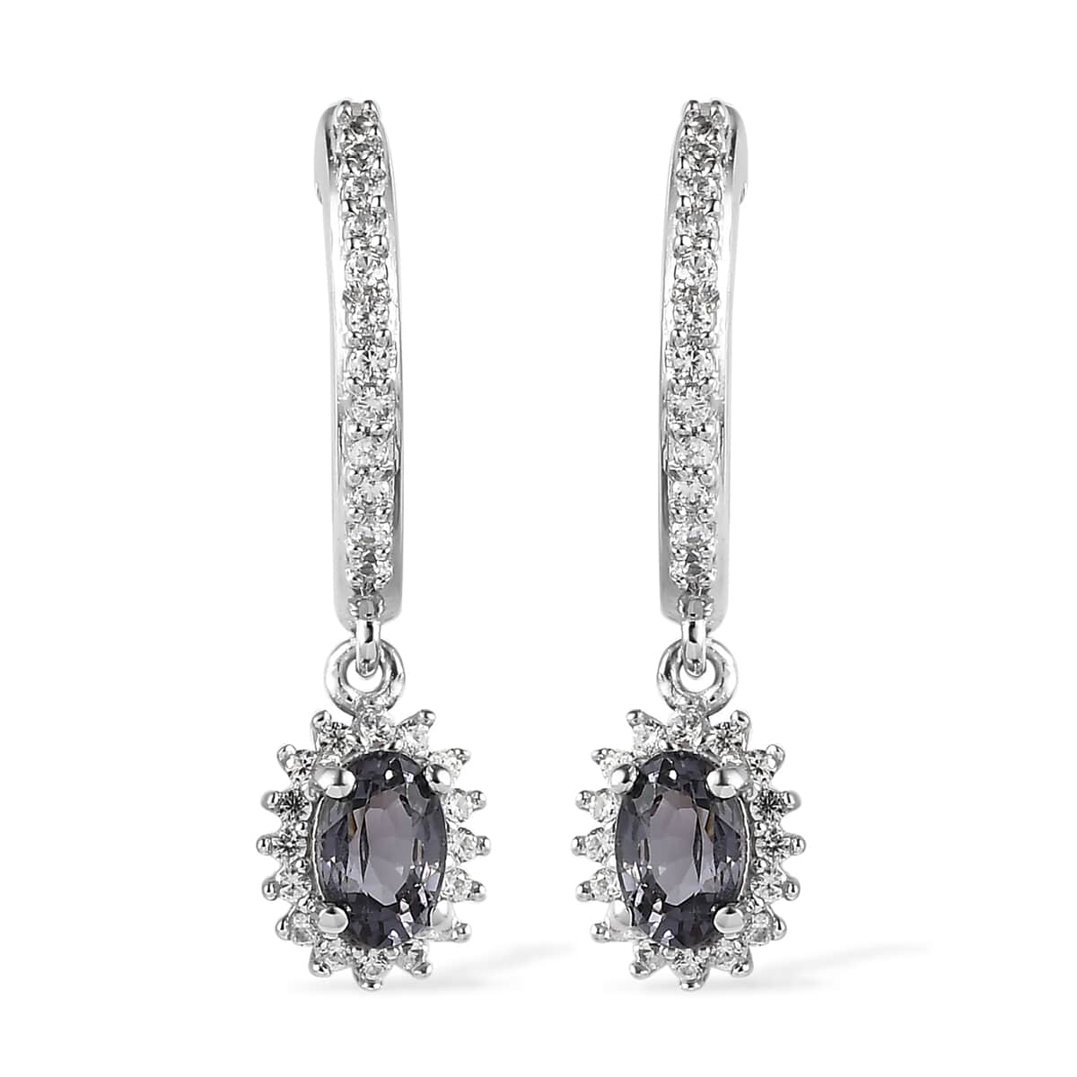 Tanzanian Platinum Spinel and White Zircon Dangling Earrings in Platinum Over Sterling Silver 1.70 ctw image number 0
