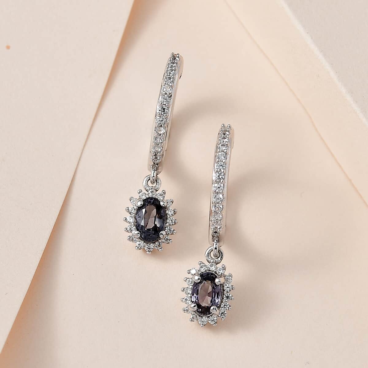 Tanzanian Platinum Spinel and White Zircon Dangling Earrings in Platinum Over Sterling Silver 1.70 ctw image number 1