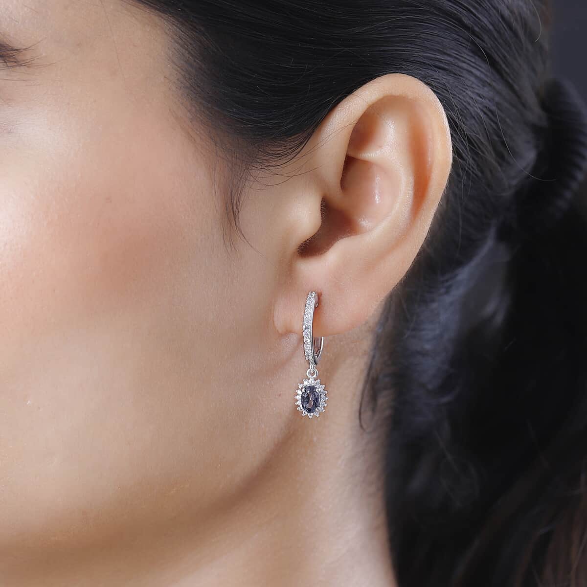 Tanzanian Platinum Spinel and White Zircon Dangling Earrings in Platinum Over Sterling Silver 1.70 ctw image number 2