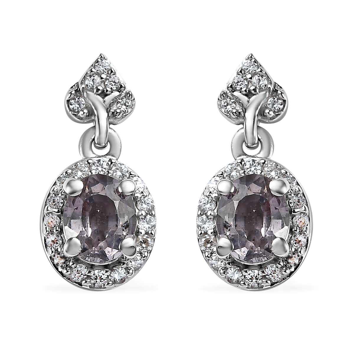Tanzanian Platinum Spinel and White Zircon Dangle Earrings in Platinum Over Sterling Silver 1.15 ctw image number 0