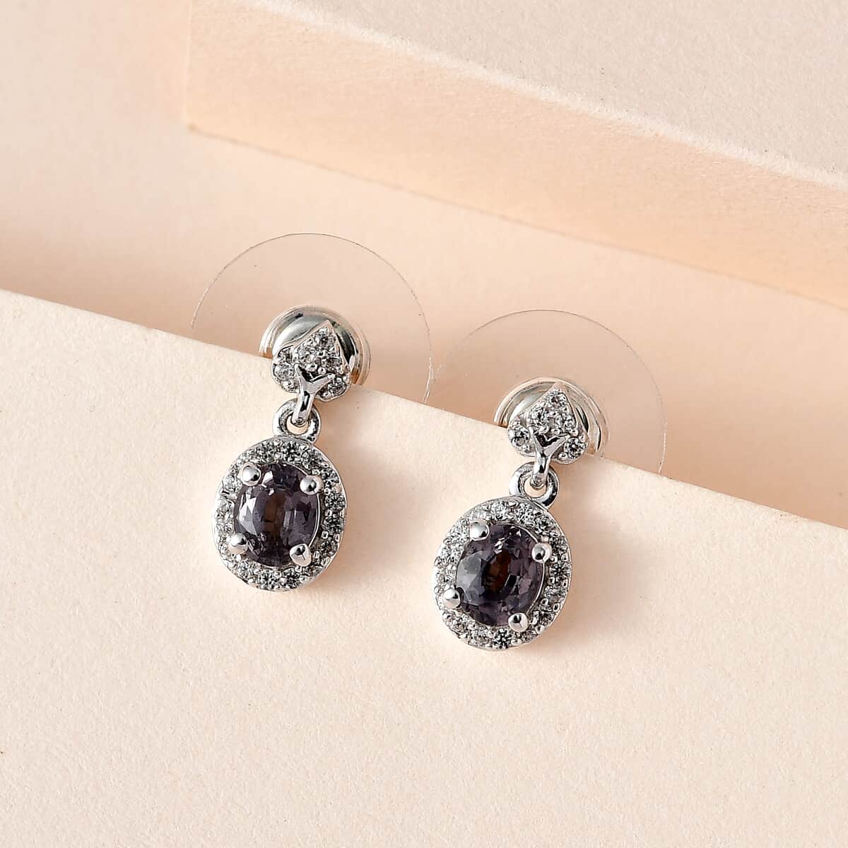Tanzanian Platinum Spinel and White Zircon Dangle Earrings in Platinum Over Sterling Silver 1.15 ctw image number 1